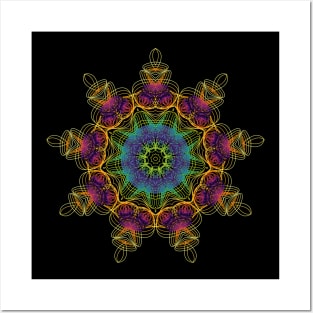 Sea Urchin Kaleidoscope | Harmonograph Blue Red Yellow Black Posters and Art